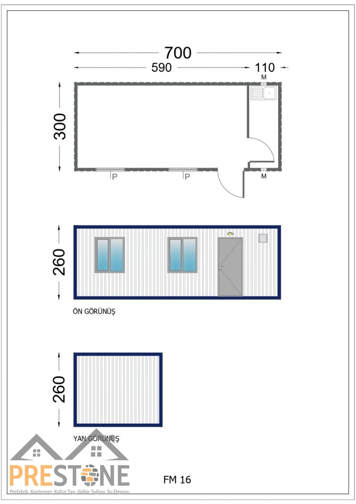 PSK301 - 300x700 CM TEK ODALI MUTFAKLI KONTEYNER
