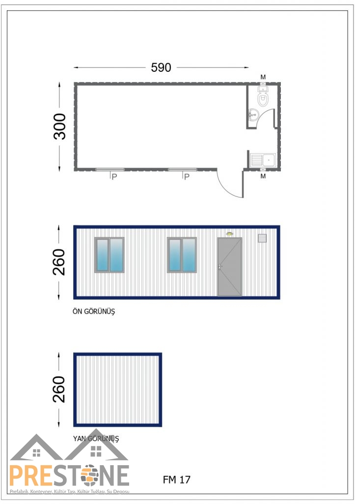 PSK302 - 300x700 CM TEK ODALI WC-LAVABO-MUTFAKLI K...