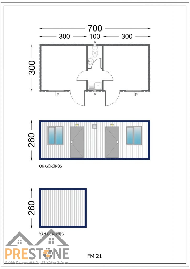 PSK403 - 300x700 CM İKİ ODALI WC-LAVABO-MUTFAKLI...