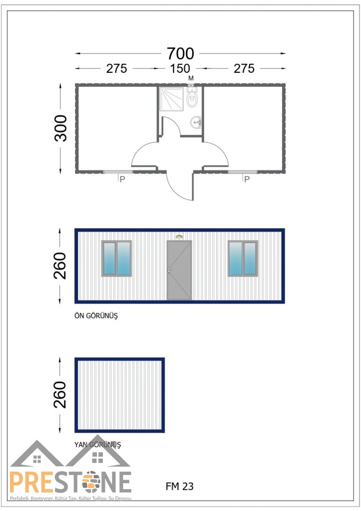 PSK405 - 300x700 CM İKİ ODALI WC-DUŞ-LAVABOLU K...
