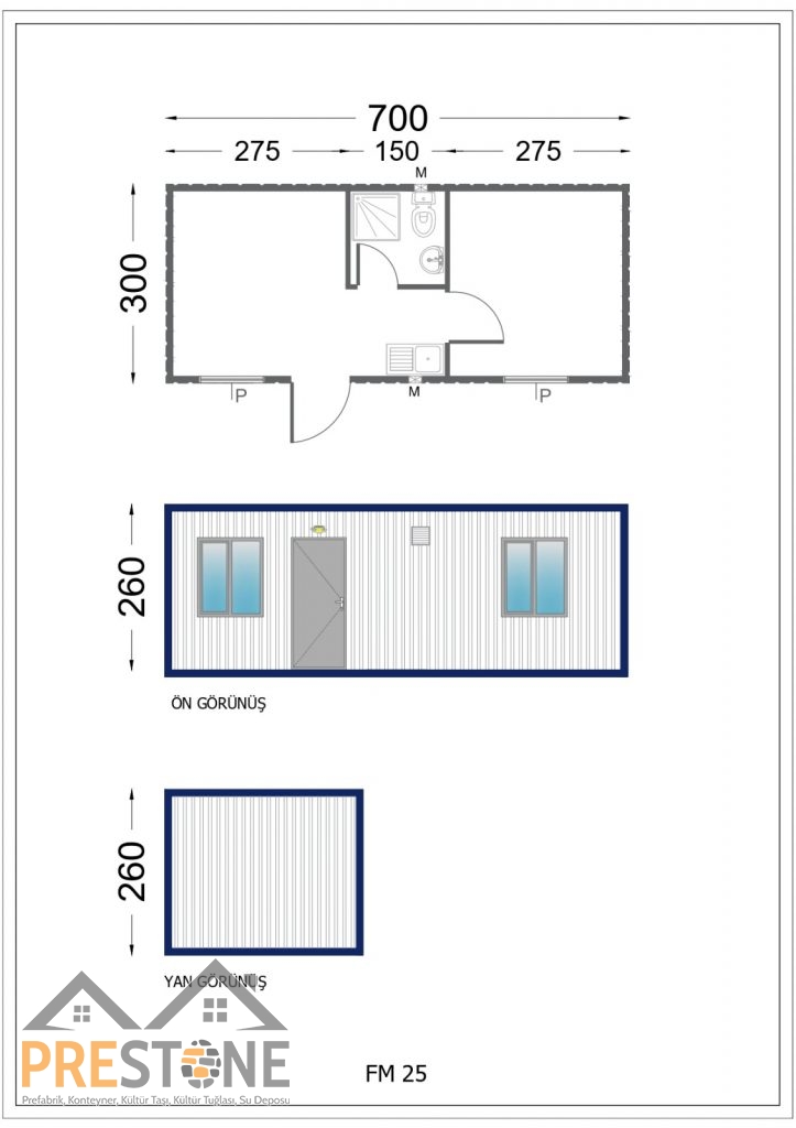 PSK407 - 300x700 CM İKİ ODALI WC-DUŞ-LAVABO-MUT...