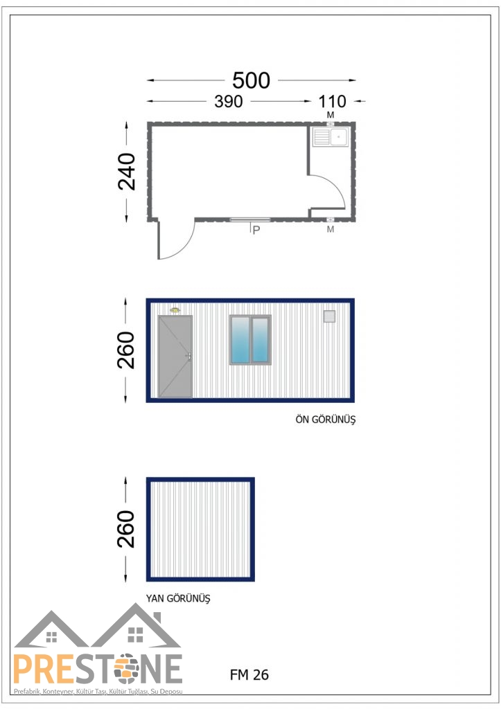 PSK501 - 240x500 CM TEK ODALI MUTFAKLI KONTEYNER