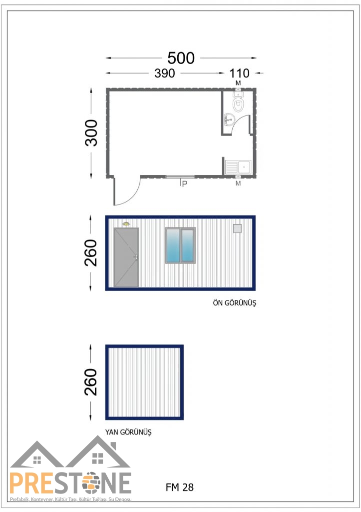 PSK601 - 300x500 CM TEK ODALI WC-LAVABO-MUTFAKLI K...
